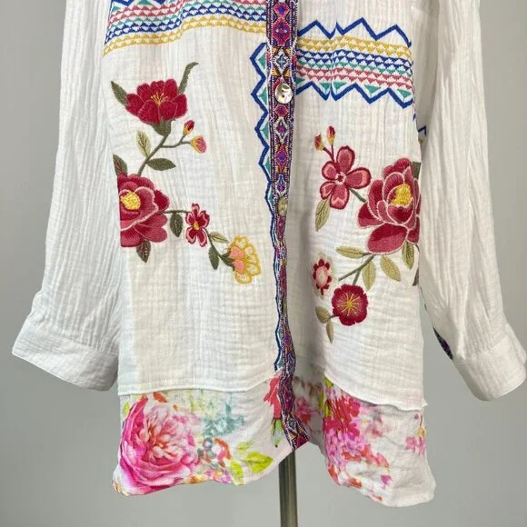 NWOT Coldwater Creek Floral Artful Embroidery Gauze Blouse Shirt Size 1X - Picture 4 of 16